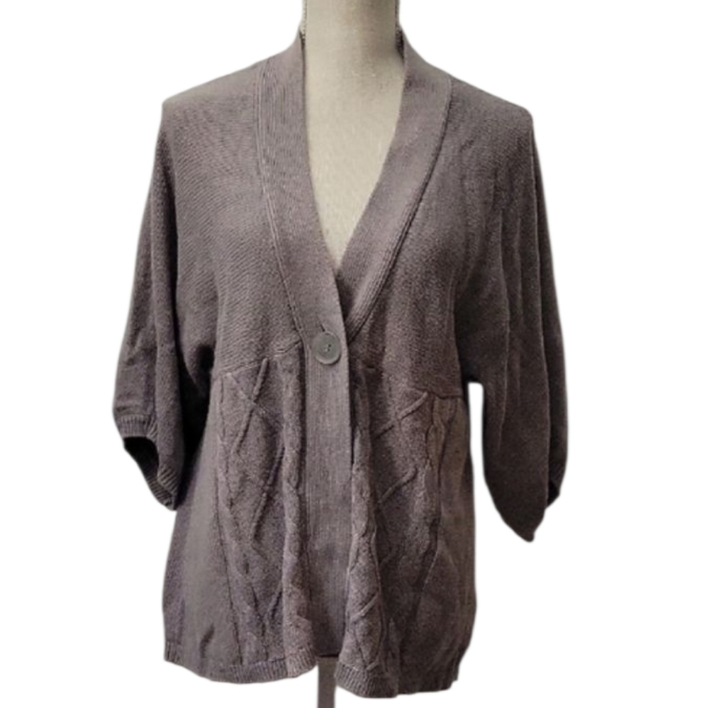 Kim Rogers Brown Cardigan Sweater One Button Design